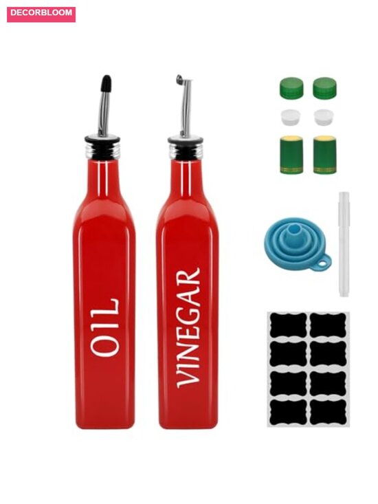 Other - Oil and Vinegar Dispenser Set, 2 Pack Glass Bottles with Stainless Steel